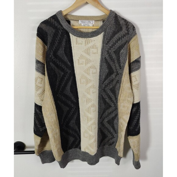 Vintage Christian Dior Sweater Wool Mens Size Large 3D Knit Grunge - Picture 2 of 5